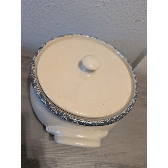 Home & Garden Party Snowman Stoneware Bean Pot w/ Lid 2001 Hand Made USA 8” - Picture 5 of 10